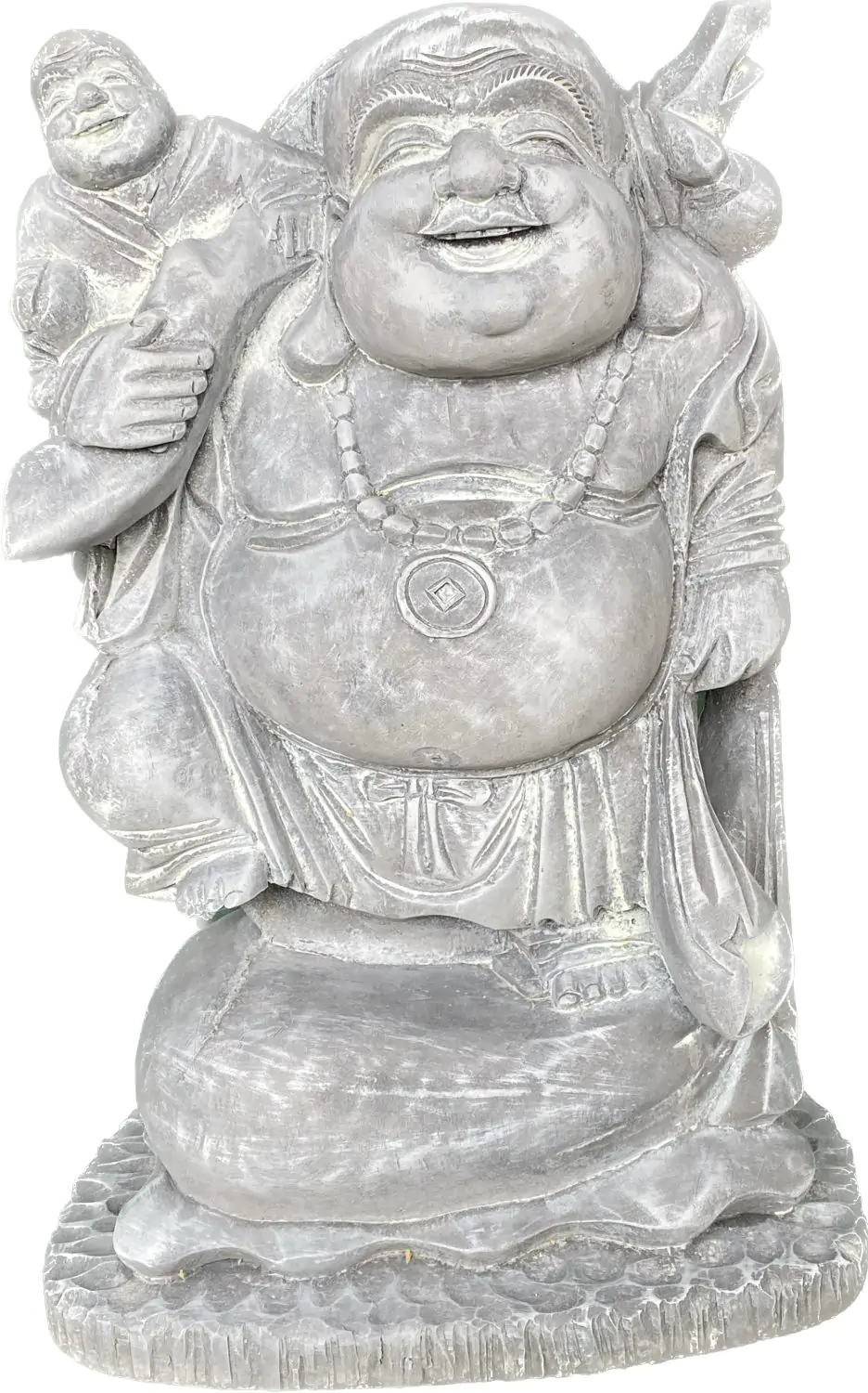  Product image 3 of the product “Sammo - Standing Chinese Buddha with small Buddha on shoulder, 55cm H | cast stone ”
